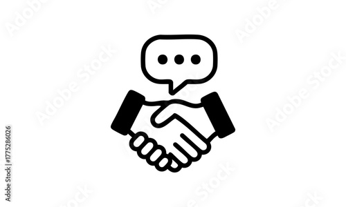 Minimalistisches Symbol für Konfliktlösung – Handschlag mit Sprechblase