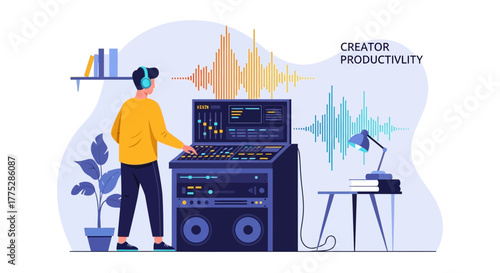 Audio Engineering And Creative Process Depicted Through Modern Graphic Illustration
