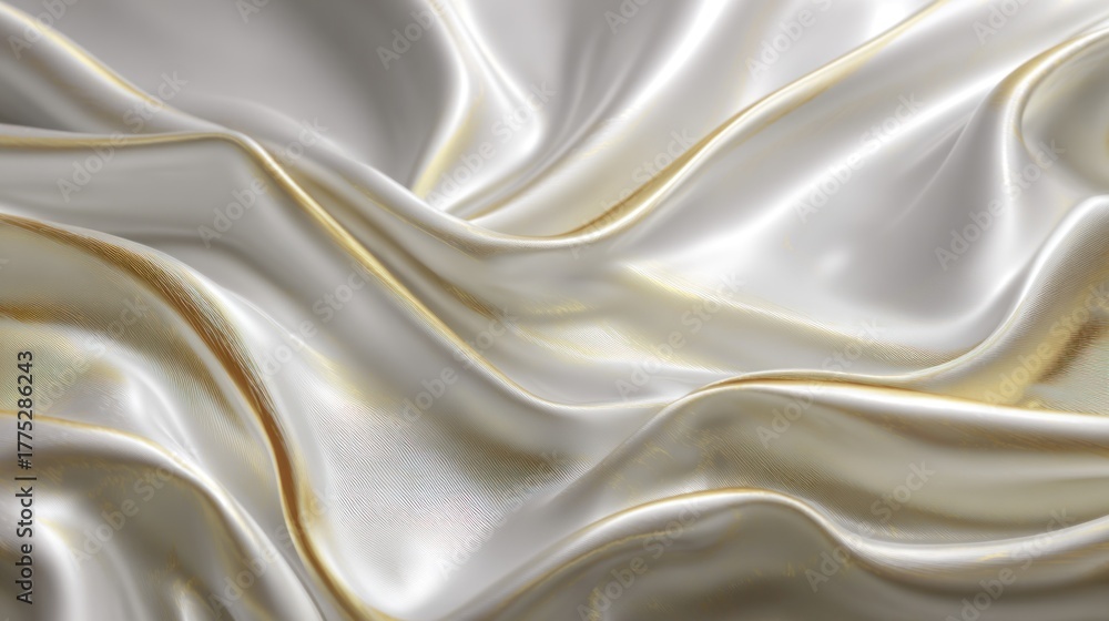 Obraz premium Luxurious, flowing silk fabric with glossy white and gold tones, creating an elegant and sophisticated texture.