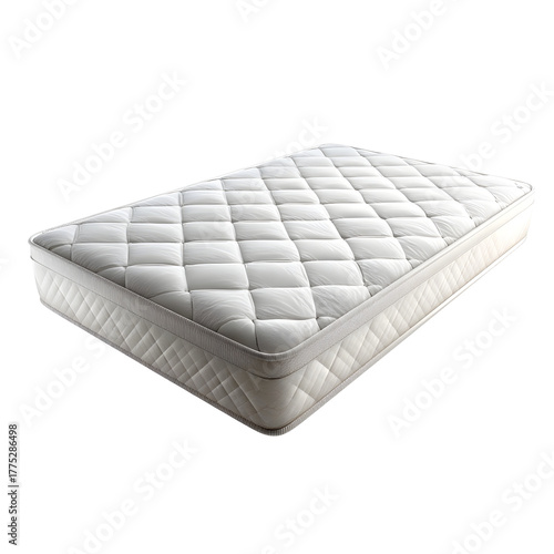 A clean comfortable white quilted mattress essential for restful sleep isolated on a white background
