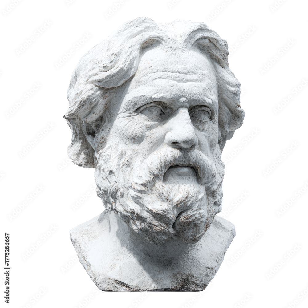 Obraz premium Classical White Marble Bust of Bearded Man with Long Hair in Artistic Style