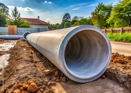 Wallpaper Mural Modern concrete pipe for water supply installation in backyard Torontodigital.ca