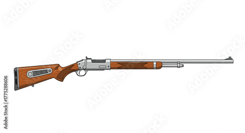 A detailed side view of a classic lever-action rifle with a wooden stock and silver metal components, set against a white background.