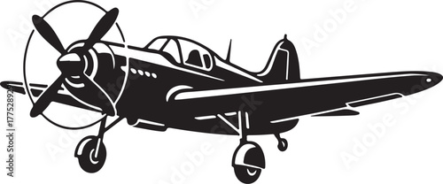 Vintage Propeller Plane Silhouette  Black and White Aircraft Icon Vector