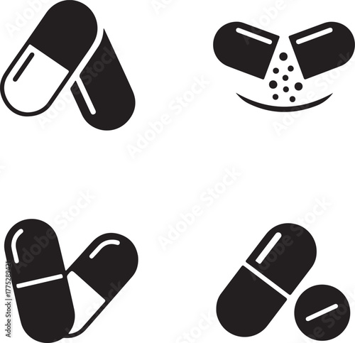 Capsule and Pill Icons Set  Medicine Dosage and Pharmacy Vector