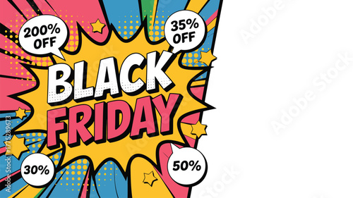 Black Friday Sale Pop Art Comic Style Banner with Discounts Keywords: black friday, sale