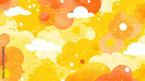 Whimsical abstract background with soft orange yellow and white cloud shapes
