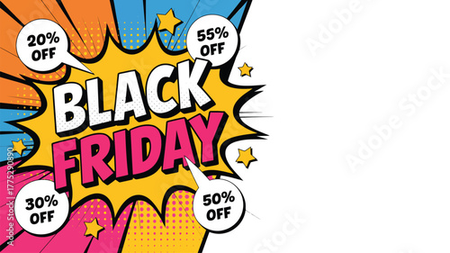 Black Friday Sale Comic Style With Various Discount Percentages Keywords: black friday, sale
