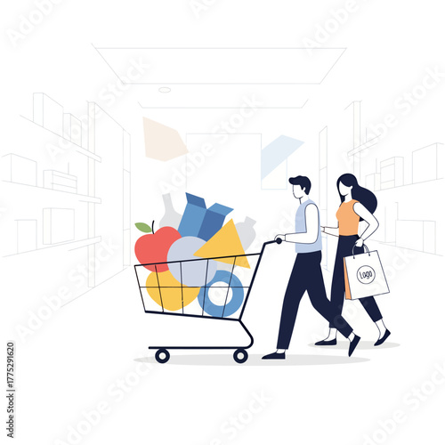 Shopping and Sale Illustration with White Clean Background
