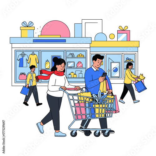Shopping and Sale Illustration with White Clean Background
