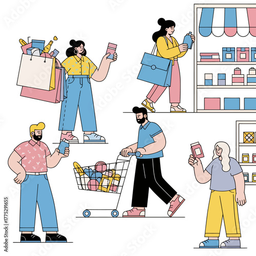Shopping and Sale Illustration with White Clean Background