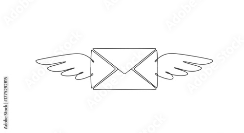 One Line Continuous Drawing of Envelope with Wings Minimalistic Flying Mail Symbol