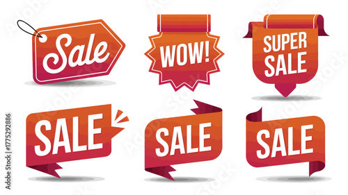 Collection of Red Sale and Wow Price Tags and Labels stock orange
