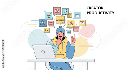 Creative Content Creation and Productivity Illustration for Digital Marketing and Blogging