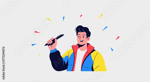 Creative Portrait of a Man With Pen Demonstrating Abstract Colorful Concept