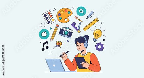 Creative Professional Illustrating Ideas And Creating Visual Media With Gadgets