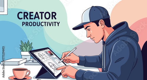 Creative Professional Working On Tablet With Digital Pen To Achieve Productive Goals and Results