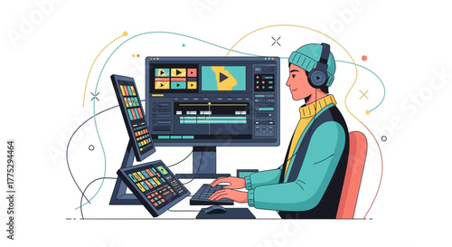 Creative Professional Working On Video Editing Software With Modern Digital Technology