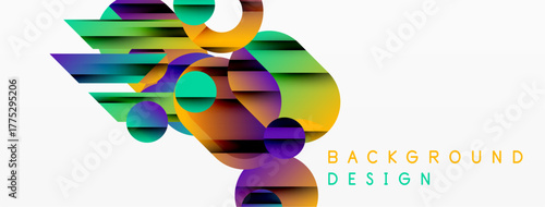 Abstract geometric shapes overlap, creating vibrant colorful design. Modern composition suits backgrounds, presentations.