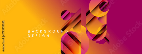 Abstract gradient background features geometric shapes. Vivid orange transitions to deep magenta. Modern design element for digital projects.