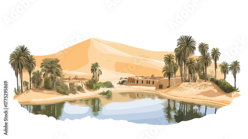 Huacachina Oasis. Huacachina Oasis hand drawn watercolor illustration