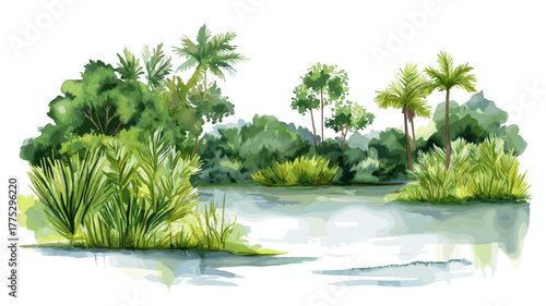 Raleighvallen Nature Reserve . Raleighvallen Nature Reserve  hand drawn watercolor illustration
