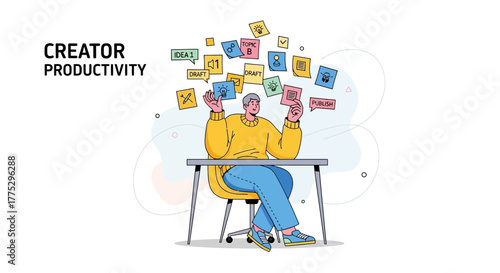 Creative Workflow Illustraton Showing The Idea Generation, Draft Process, And Publication