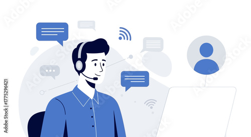 Customer Service Representative On Duty Providing Support And Technical Assistance Beautifully