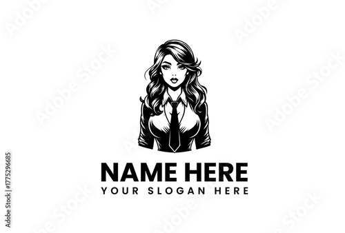 Business Woman Logo Design - Elegant Lady in Tie Illustration