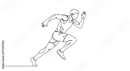 Continuous one line drawing of a sprinter running fast, conveying motion and athleticism with simplicity and elegance