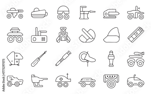  Collection of hand drawn icons representing various robotic and autonomous vehicles and components