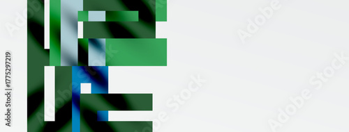 Abstract geometric shapes, green hues dominate, white background provides contrast. Minimalist design, modern aesthetic.