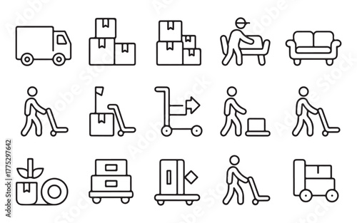  Collection of hand drawn icons representing moving and logistics services