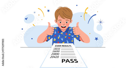 Excited Boy Celebrates Academic Success After Receiving a Positive Exam Result