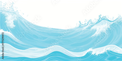 Stylized ocean wave illustration light blue water with white foam great for backgrounds and design elements