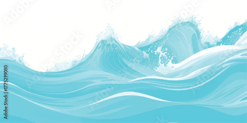 Hand-drawn ocean waves illustration stylized blue water background perfect for summer themes and nautical designs