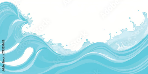 Stylized blue water waves illustration flowing ocean surface with splashes vector design element for backgrounds and graphics