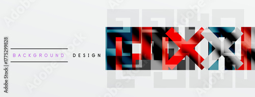 Abstract geometric pattern. Red, gray, black shapes overlap white space. Minimalist design suggests modern aesthetic.