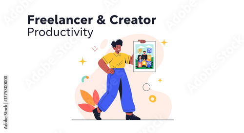 Illustration Depicting Freelancer and Creator, Showcasing Productivity Concepts and Ideas