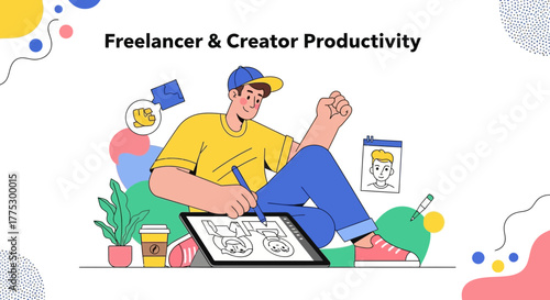 Illustration Depicting Freelancer Efficiency And Creator Productivity In Digital Work