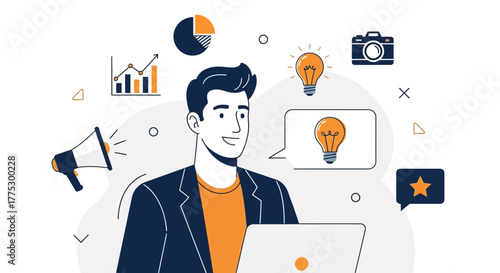 Inspiring Creativity: Innovative Man Employing Modern Tools to Craft Business Solutions