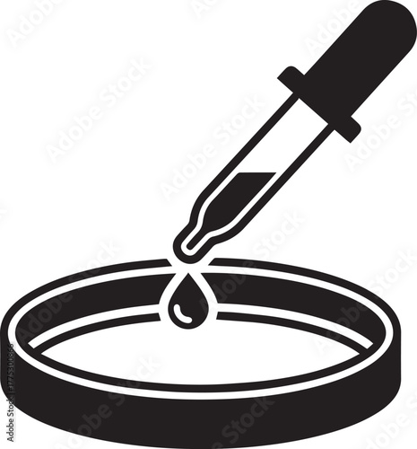 Petri Dish with Dropper Silhouette – Microbiology Science Icon for Lab, Research, and Education Design