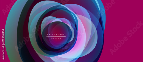 Abstract circular layers, vibrant colors, pink backdrop. Modern design, gradient effects, dynamic composition. Visual texture, smooth transitions.