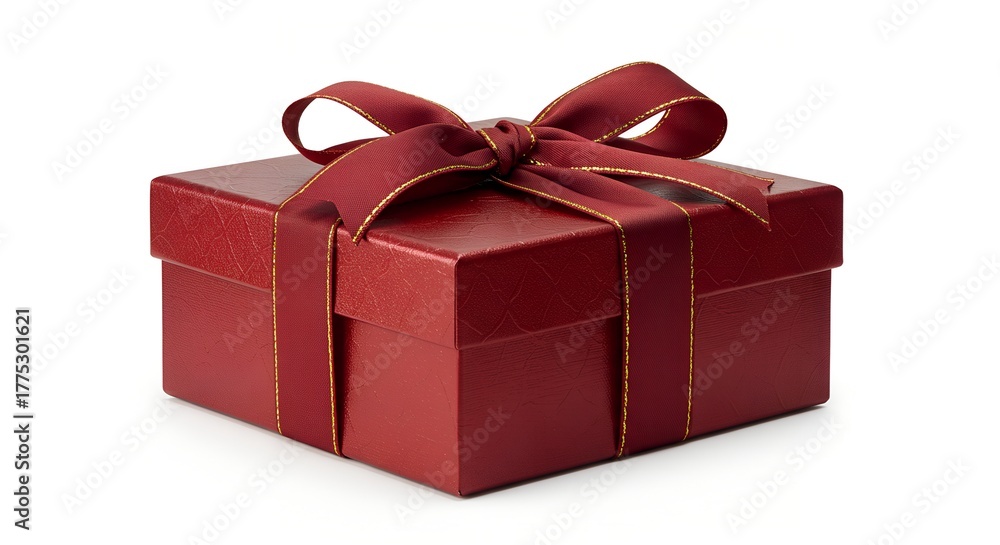 Obraz premium Luxury red gift box with beautiful ribbon on white background