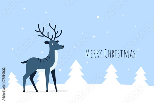 Winter holiday banner with deer in light blue colors flat vector