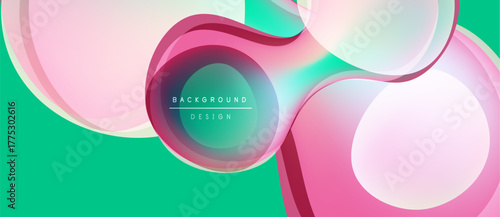 Abstract design features overlapping colorful shapes. Gradient hues blend, creating dynamic visual effect. Modern, smooth composition.