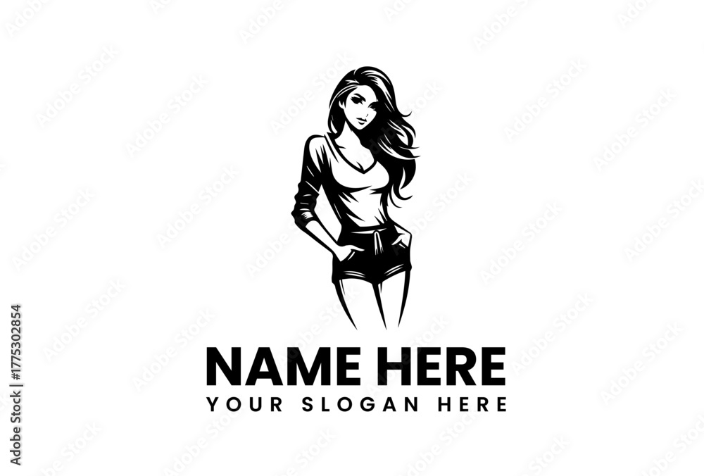 Fototapeta premium Elegant Silhouette of a Woman in Stylish Attire with Customizable Text for Branding or Design Purposes