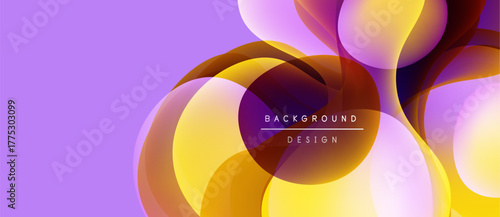 Abstract fluid shapes, vibrant colors blend. Purple background complements orange, yellow hues. Modern design element, dynamic composition.