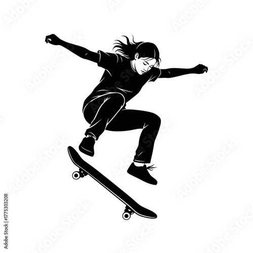  An Energetic Silhouette of a Female Teenager Performing a Skateboard Trick