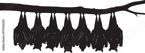 Bats Hanging from Branch Silhouette – Halloween Gothic Icon for Spooky and Decorative Design
